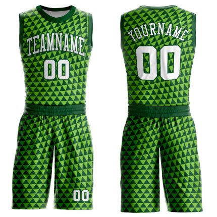Custom Basketball Jersey with Name and Number - Personalized Green White Neon Green Triangle Shapes Round Neck Suit Personalized