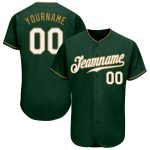 Custom Name and Number Personalized Baseball Jersey in Green, White, and Old Gold - Authentic Team Apparel Personalized Green