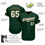 Custom Name and Number Personalized Baseball Jersey in Green, White, and Old Gold - Authentic Team Apparel Personalized Green