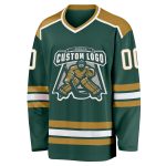 Custom Name and Number Hockey Jersey - Personalized Green and White Old Gold Team Jersey Personalized Green White-Old Gold