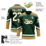 Custom Name and Number Hockey Jersey - Personalized Green, White, and Old Gold Lace Neck Team Apparel Personalized Green