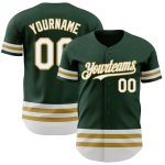 Custom Name and Number Authentic Baseball Jersey - Personalized Green White Old Gold Team Jersey Personalized Green White-Old