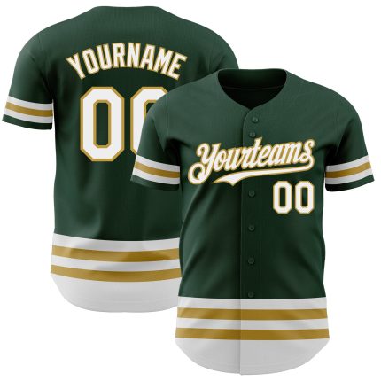 Custom Name and Number Authentic Baseball Jersey - Personalized Green White Old Gold Team Jersey Personalized Green White-Old