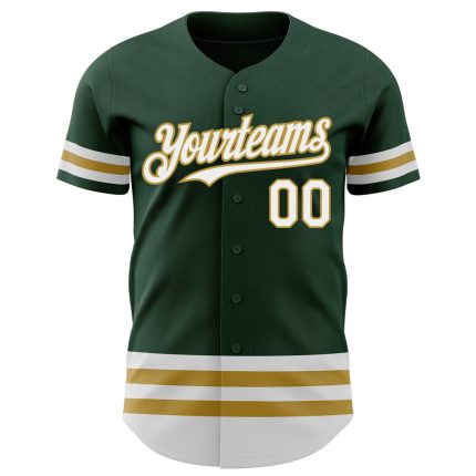 Custom Name and Number Authentic Baseball Jersey - Personalized Green White Old Gold Team Jersey Personalized Green White-Old