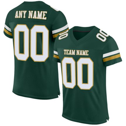 Custom Personalized Football Jersey - Green White Old Gold Mesh with Custom Name & Number Personalized Green White-Old Gold
