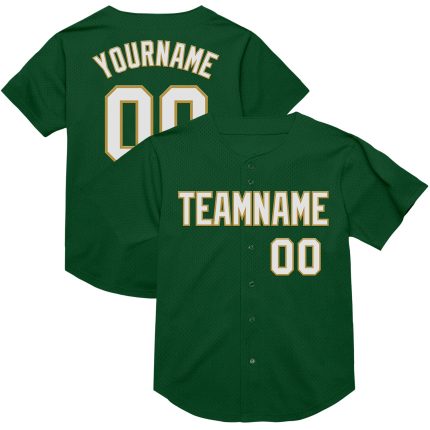 Personalized Green White Old Gold Authentic Throwback Baseball Jersey for Men Personalized Green White-Old Gold Mesh Authentic