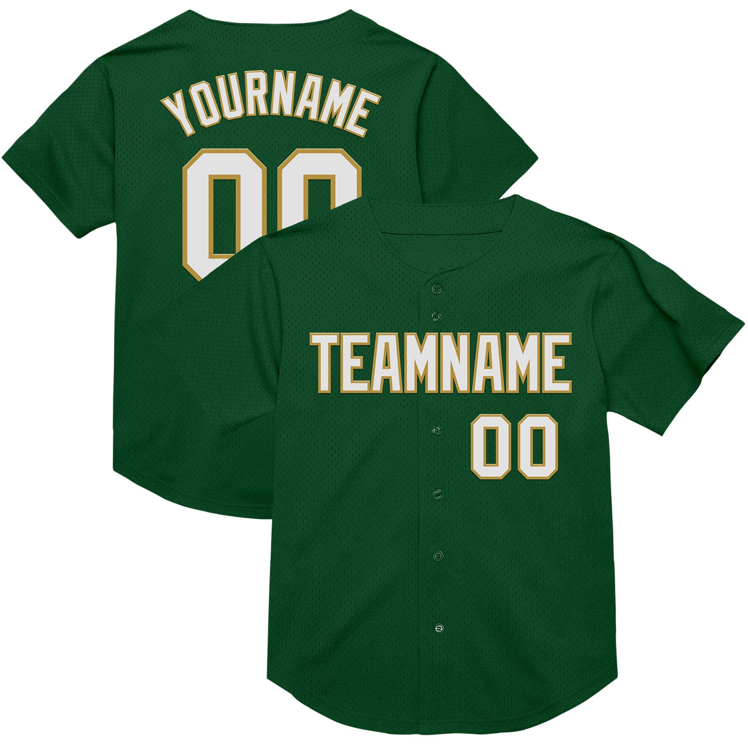Personalized Green White Old Gold Authentic Throwback Baseball Jersey for Men Personalized Green White-Old Gold Mesh Authentic