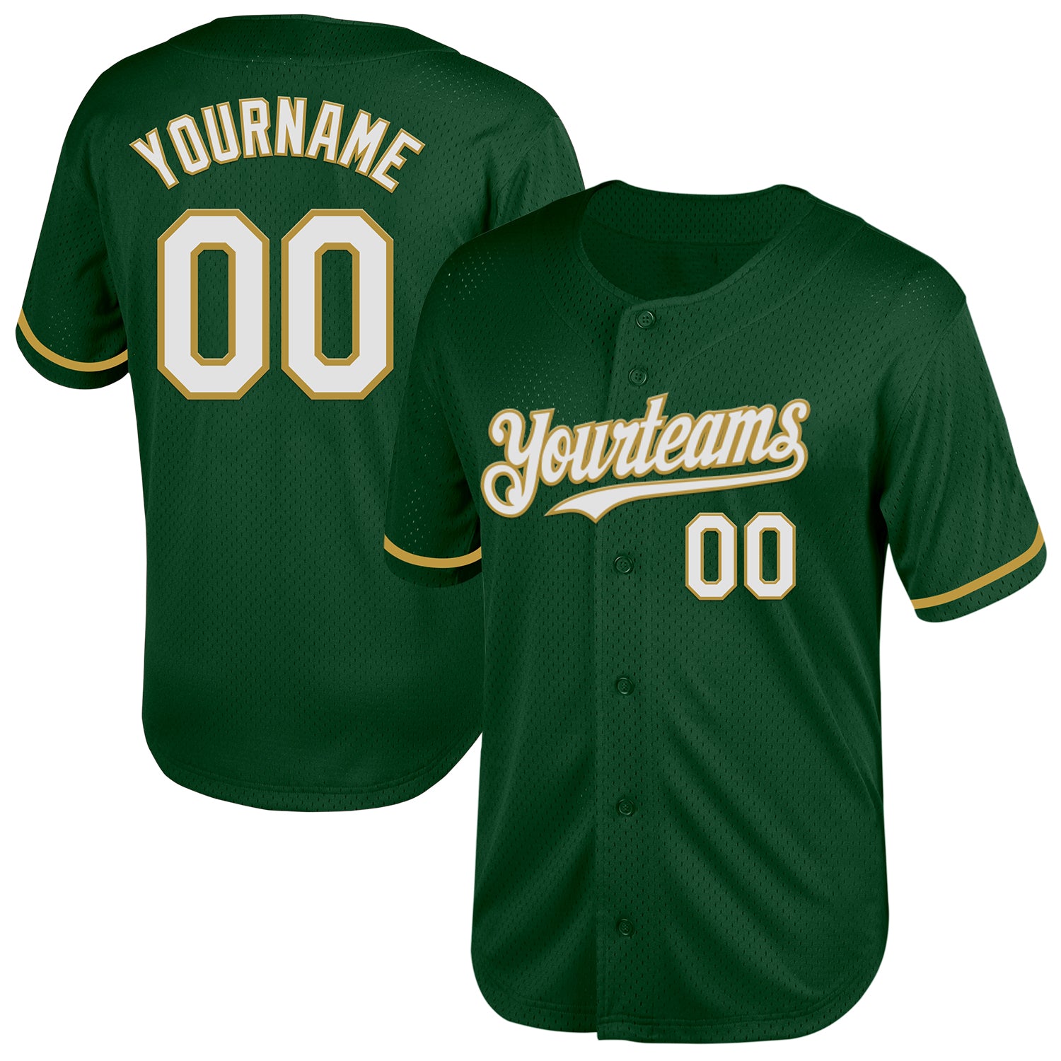Custom Name and Number Personalized Green and White Old Gold Baseball Jersey | Authentic Throwback Mesh Design Personalized