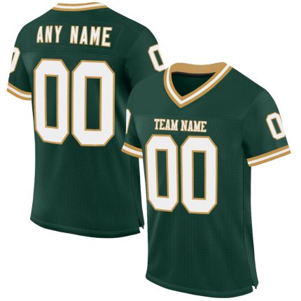 Personalized Authentic Throwback Football Jersey - Green White Old Gold Mesh Classic Style Personalized Green White-Old Gold
