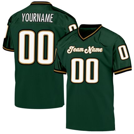 Custom Name and Number Personalized Green White Old Gold Football Jersey - Authentic Throwback Mesh Team Jersey Personalized