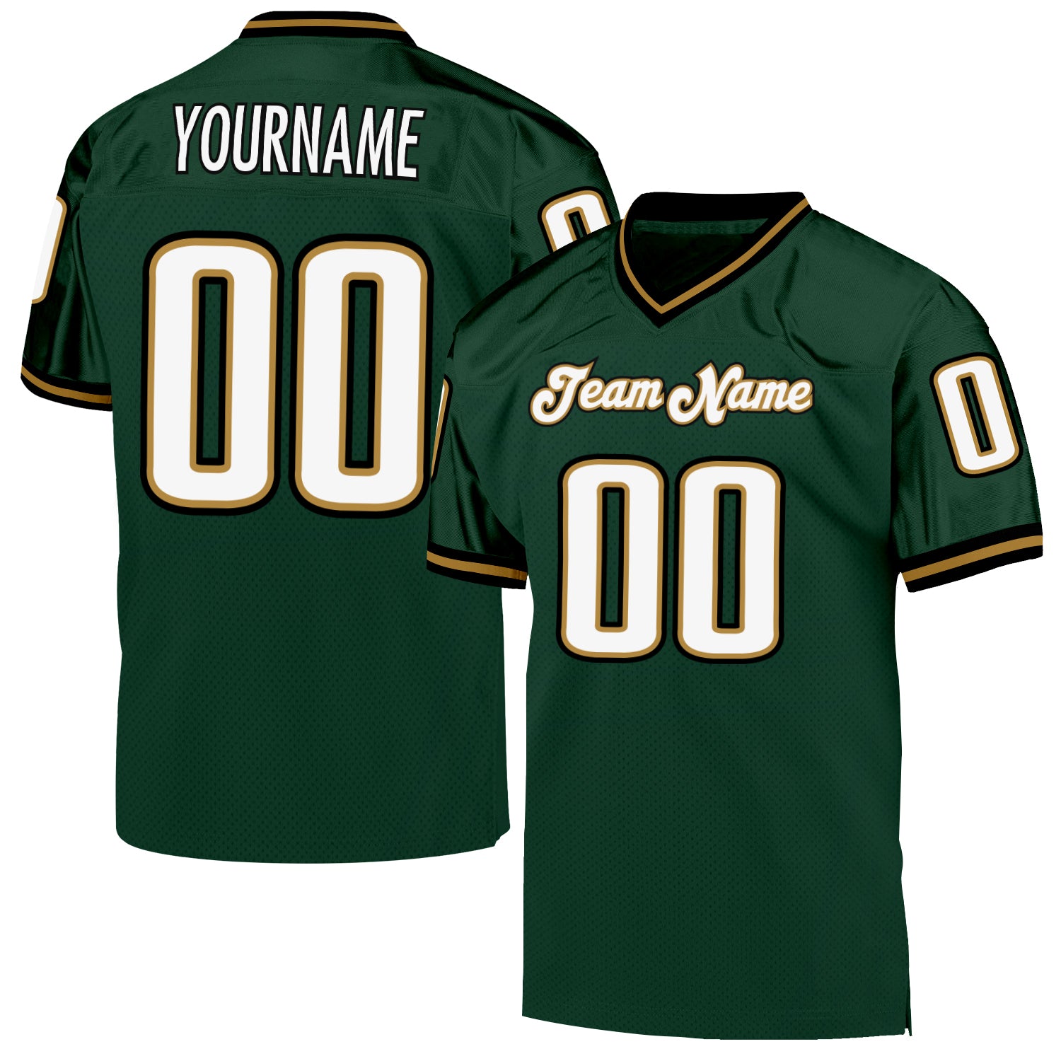 Custom Name and Number Personalized Green White Old Gold Football Jersey - Authentic Throwback Mesh Team Jersey Personalized
