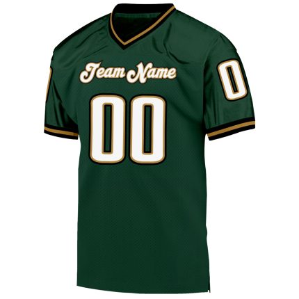 Custom Name and Number Personalized Green White Old Gold Football Jersey - Authentic Throwback Mesh Team Jersey Personalized