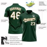Custom Performance Vapor Golf Polo Shirt with Personalized Green and White-Old Gold Team Name and Number Personalized Green