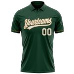 Custom Performance Vapor Golf Polo Shirt with Personalized Green and White-Old Gold Team Name and Number Personalized Green