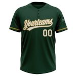 Custom Name Number Two-Button Unisex Softball Jersey - Personalized Green White Old Gold Team Apparel Personalized Green