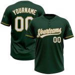 Custom Name Number Two-Button Unisex Softball Jersey - Personalized Green White Old Gold Team Apparel Personalized Green