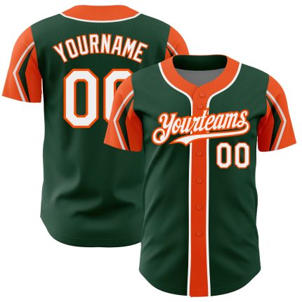 Custom Authentic Baseball Jersey with Personalized Name & Number - Green, White, Orange Arm Shapes Personalized Green White-Orange
