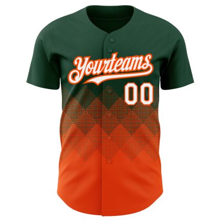 Custom Baseball Jersey with Personalized Name & Number, 3D Gradient Green White-Orange Square Pattern Design Personalized
