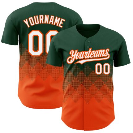 Custom Baseball Jersey with Personalized Name & Number, 3D Gradient Green White-Orange Square Pattern Design Personalized