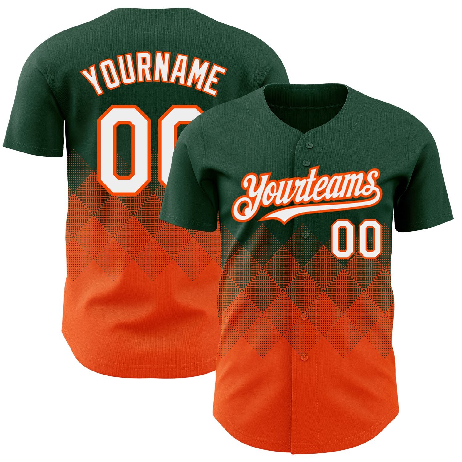 Custom Baseball Jersey with Personalized Name & Number, 3D Gradient Green White-Orange Square Pattern Design Personalized