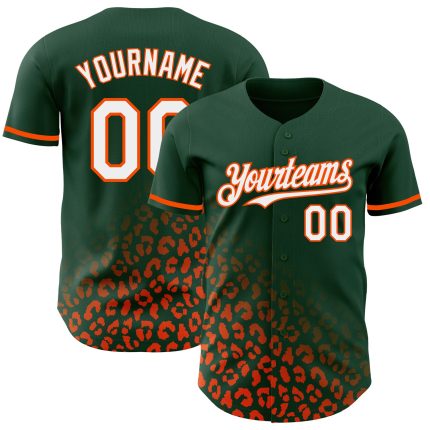Custom Leopard Print Baseball Jersey with Personalized Name & Number - Green White-Orange 3D Pattern Fade Design Personalized