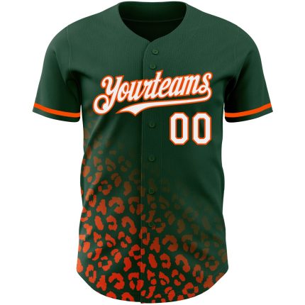 Custom Leopard Print Baseball Jersey with Personalized Name & Number - Green White-Orange 3D Pattern Fade Design Personalized