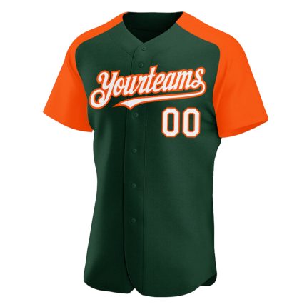 Customizable Baseball Jersey with Raglan Sleeves in Green, White, and Orange - Personalized Name and Number Personalized