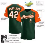 Customizable Baseball Jersey with Raglan Sleeves in Green, White, and Orange - Personalized Name and Number Personalized