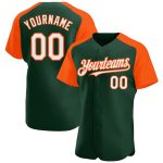 Customizable Baseball Jersey with Raglan Sleeves in Green, White, and Orange - Personalized Name and Number Personalized