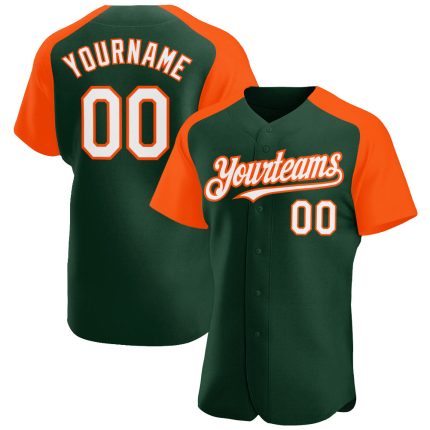 Customizable Baseball Jersey with Raglan Sleeves in Green, White, and Orange - Personalized Name and Number Personalized
