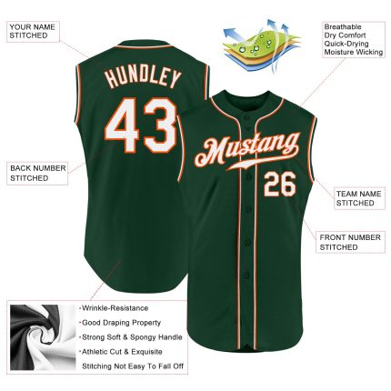 Custom Name Number Green White Orange Sleeveless Baseball Jersey - Personalized Authentic Team Apparel Personalized Green