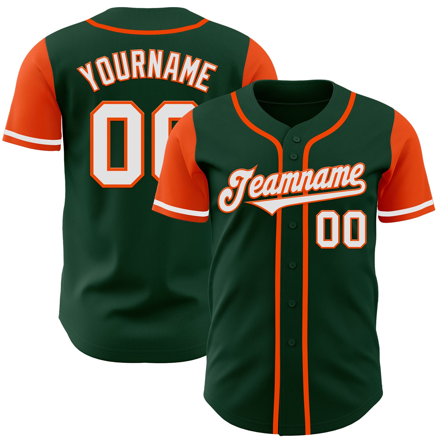 Custom Two Tone Baseball Jersey - Personalized Green White Orange with Team Name and Number Personalized Green White-Orange