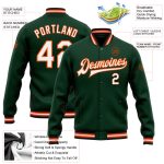 Custom Team Bomber Jacket with Personalized Name and Number - Green White Orange Black Full-Snap Varsity Letterman Personalized
