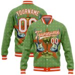 Custom Name Number Personalized Bomber Jacket Music Festival 3D Pattern Green White Orange Varsity Full-Snap Design Personalized