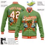 Custom Name Number Personalized Bomber Jacket Music Festival 3D Pattern Green White Orange Varsity Full-Snap Design Personalized