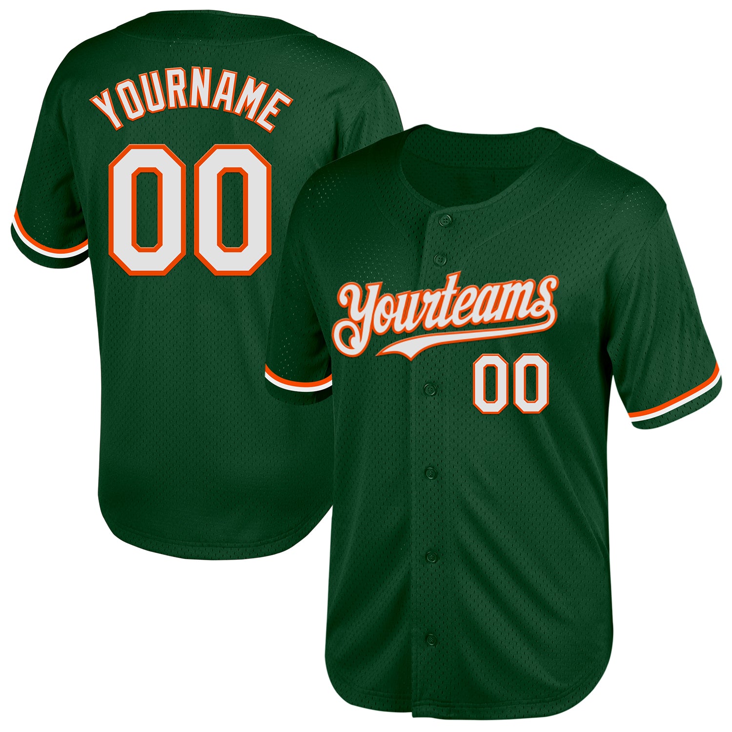 Custom Mesh Baseball Jersey - Personalized Green White-Orange Throwback with Name & Number Personalized Green White-Orange