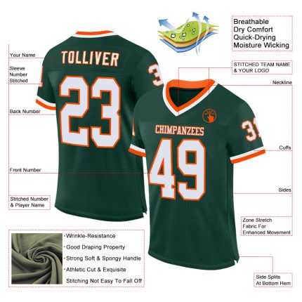 Personalized Green White Orange Mesh Authentic Throwback Football Jersey Personalized Green White-Orange Mesh Authentic Throwback