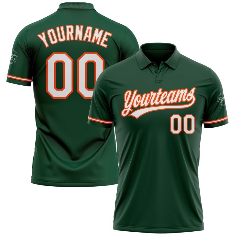 Custom Team Name Number Golf Polo Shirt Performance Vapor Green White-Orange Personalized Green White-Orange Performance