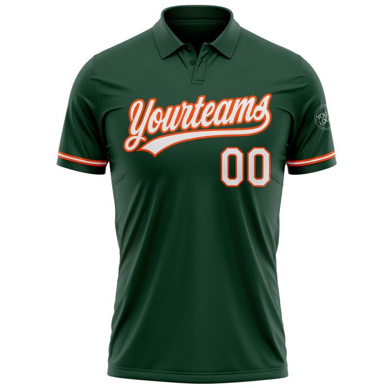 Custom Team Name Number Golf Polo Shirt Performance Vapor Green White-Orange Personalized Green White-Orange Performance