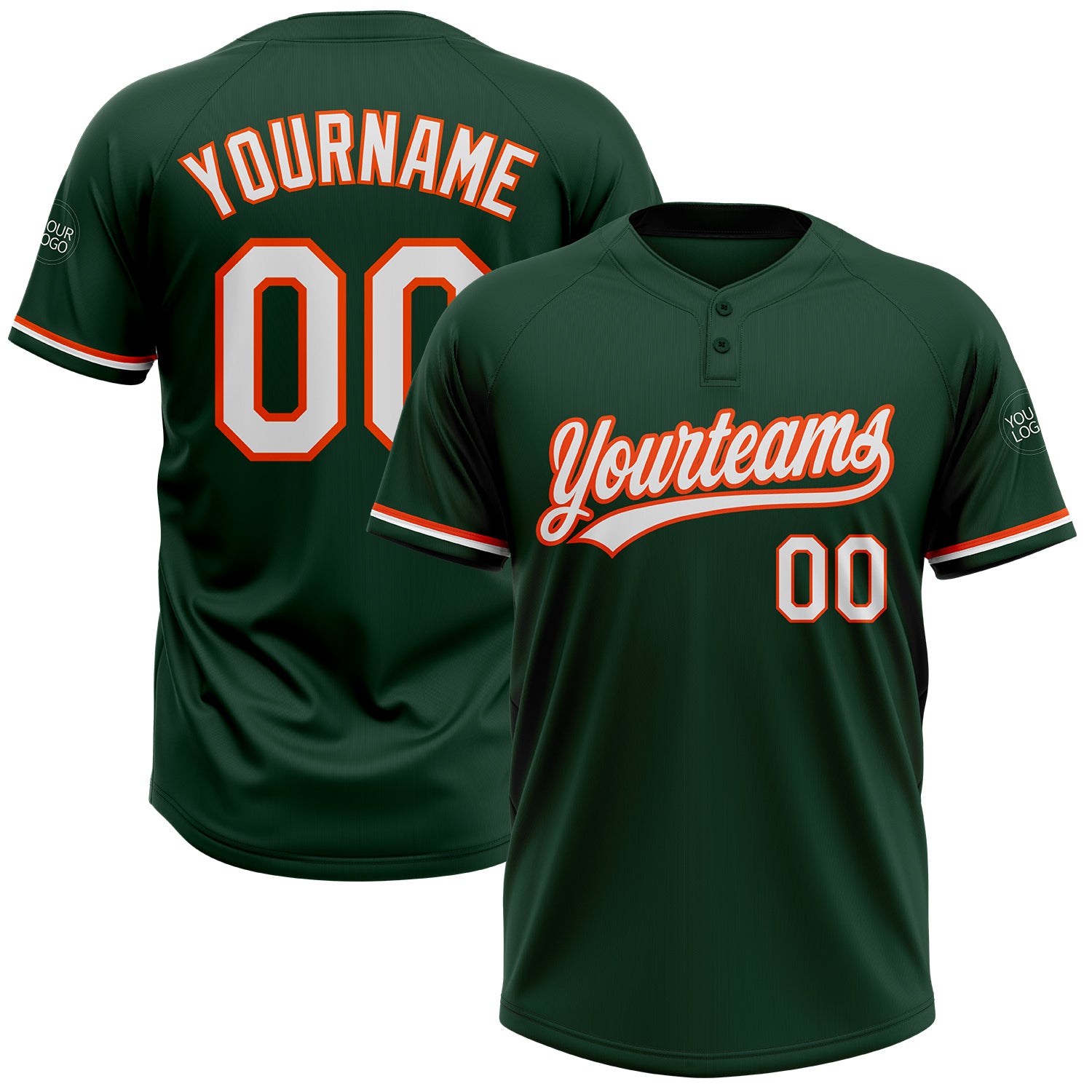 Custom Name Number Softball Jersey Unisex Green White Orange Two-Button Personalized Team Apparel Personalized Green White-Orange