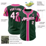 Custom Name and Number Authentic Baseball Jersey - Personalized Green White Pink 3 Colors Arm Shapes Personalized Green White-Pink