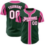 Custom Name and Number Authentic Baseball Jersey - Personalized Green White Pink 3 Colors Arm Shapes Personalized Green White-Pink