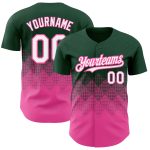 Custom Name and Number Baseball Jersey - Personalized Gradient Green White-Pink 3D Square Pattern Design Personalized Green
