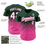 Custom Name and Number Baseball Jersey - Personalized Gradient Green White-Pink 3D Square Pattern Design Personalized Green