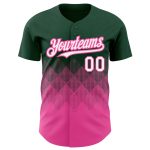 Custom Name and Number Baseball Jersey - Personalized Gradient Green White-Pink 3D Square Pattern Design Personalized Green