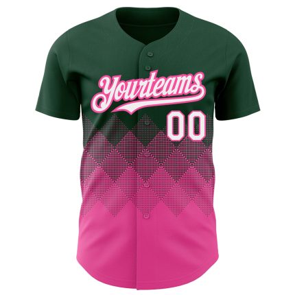 Custom Name and Number Baseball Jersey - Personalized Gradient Green White-Pink 3D Square Pattern Design Personalized Green