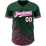 Custom Name and Number Leopard Print Fade Fashion Baseball Jersey - Personalized Green White-Pink 3D Pattern Design Personalized