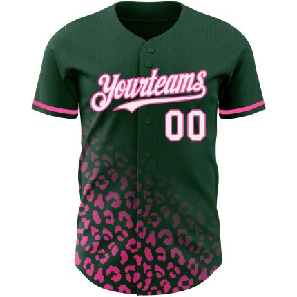 Custom Name and Number Leopard Print Fade Fashion Baseball Jersey - Personalized Green White-Pink 3D Pattern Design Personalized