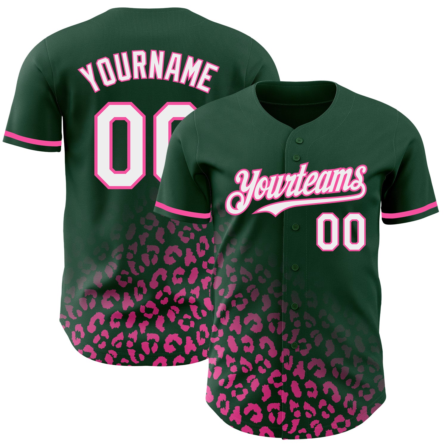 Custom Name and Number Leopard Print Fade Fashion Baseball Jersey - Personalized Green White-Pink 3D Pattern Design Personalized