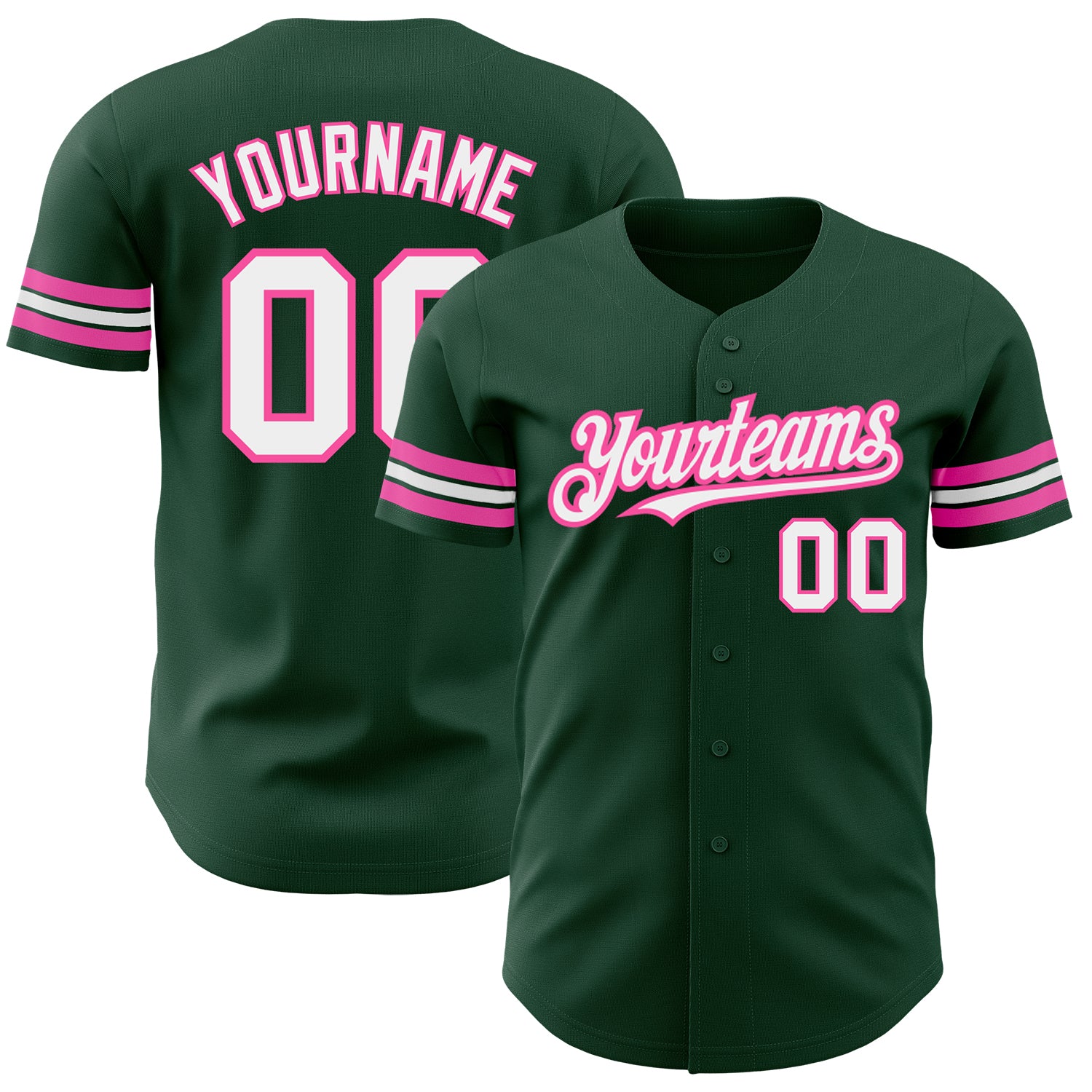 Custom Name and Number Personalized Baseball Jersey - Green White Pink Team Jersey Personalized Green White-Pink Authentic